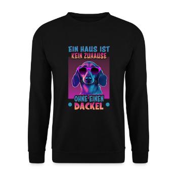 Dackel Spruch Dachshund Design für Hundeliebhaber - Unisex Pullover - Schwarz - Vorne - Alina (178cm) & Michal (187cm)