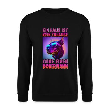 Hunde Spruch Doberman Design für Hundeliebhaber - Unisex Pullover - Schwarz - Vorne - Alina (178cm) & Michal (187cm)