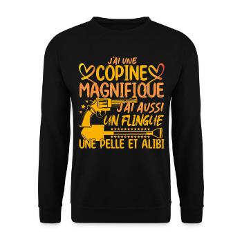 Copine Magnifique Humour Couple ma copine amour !! - Sweat-shirt Unisexe - noir - Devant - Alina (178cm) & Michal (187cm)