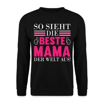 o sieht die Beste Mama der Welt aus - Unisex Pullover - Schwarz - Vorne - Alina (178cm) & Michal (187cm)