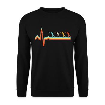 Boxen Retro Herzschlag - Unisex Pullover - Schwarz - Vorne - Alina (178cm) & Michal (187cm)