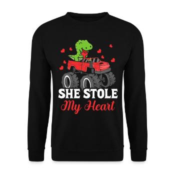 Sie Hat Mein Herz Gestohlen Dinosaurier T-rex - Unisex Pullover - Schwarz - Vorne - Alina (178cm) & Michal (187cm)