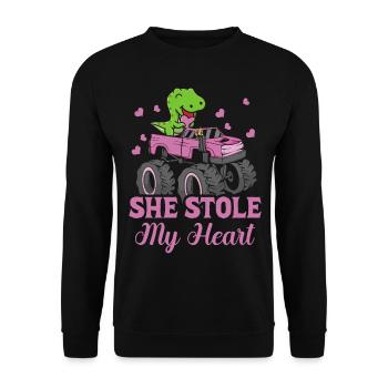 Sie Hat Mein Herz Gestohlen Dinosaurier T-rex - Unisex Pullover - Schwarz - Vorne - Alina (178cm) & Michal (187cm)