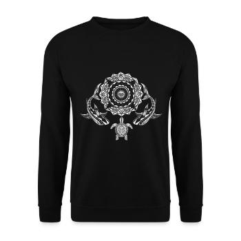 Maori Polynesian Tattoo Wal Hai Schildkröte - Unisex Pullover - Schwarz - Vorne - Alina (178cm) & Michal (187cm)