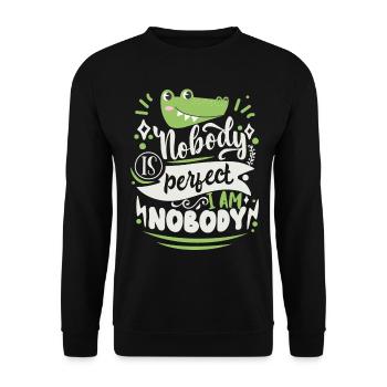 Funny saying, crocodile motif, nobody-is-perfect - Unisex Sweatshirt - black - Front - Alina (178cm) & Michal (187cm)