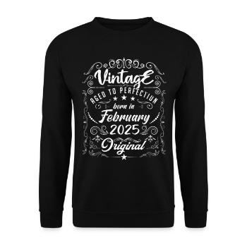 Jahrgang geboren im Februar 2025 Jubiläum Februar - Unisex Pullover - Schwarz - Vorne - Alina (178cm) & Michal (187cm)