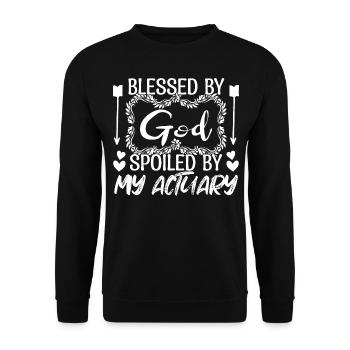 Aktuare - Gott verwöhnt von meinen versicherungsmathematischen Aktuaren - Unisex Pullover - Schwarz - Vorne - Alina (178cm) & Michal (187cm)