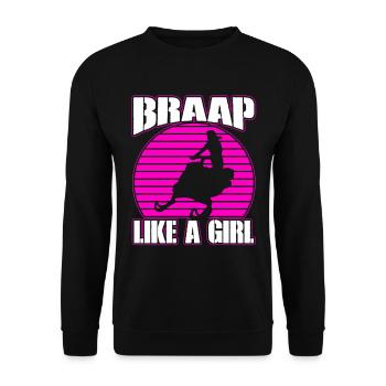 Braap Like A Girl Motorschlitten-schneemobilfahrer - Unisex Pullover - Schwarz - Vorne - Alina (178cm) & Michal (187cm)