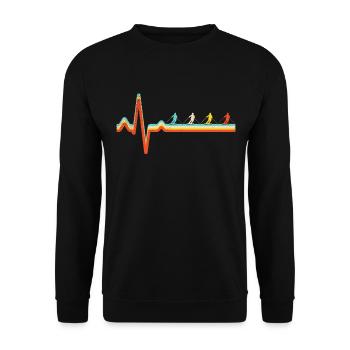 Ski Retro Herzschlag - Unisex Pullover - Schwarz - Vorne - Alina (178cm) & Michal (187cm)