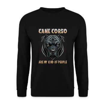 Hunde Spruch Cane Corso Design für Hundeliebhaber - Unisex Pullover - Schwarz - Vorne - Alina (178cm) & Michal (187cm)