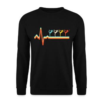 Yoga Retro Herzschlag - Unisex Pullover - Schwarz - Vorne - Alina (178cm) & Michal (187cm)