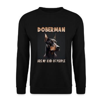 Hunde Spruch Doberman Design für Hundeliebhaber - Unisex Pullover - Schwarz - Vorne - Alina (178cm) & Michal (187cm)