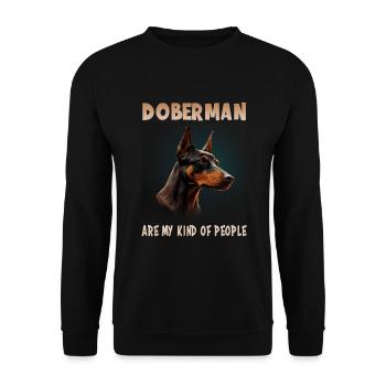 Hunde Spruch Doberman Design für Hundeliebhaber - Unisex Pullover - Schwarz - Vorne - Alina (178cm) & Michal (187cm)