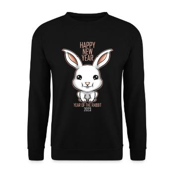Cute Kawaii Rabbit - Chinese Happy New Year Of The - Unisex Sweatshirt - black - Front - Alina (178cm) & Michal (187cm)