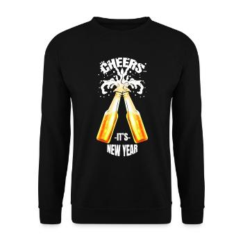 Toasting Beer Bottles CHEERS It's New Year - Unisex Sweatshirt - black - Front - Alina (178cm) & Michal (187cm)