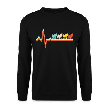 Mops Retro Herzschlag - Unisex Pullover - Schwarz - Vorne - Alina (178cm) & Michal (187cm)