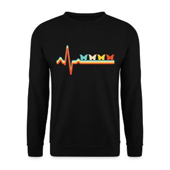 Schmetterling Retro Herzschlag - Unisex Pullover - Schwarz - Vorne - Alina (178cm) & Michal (187cm)