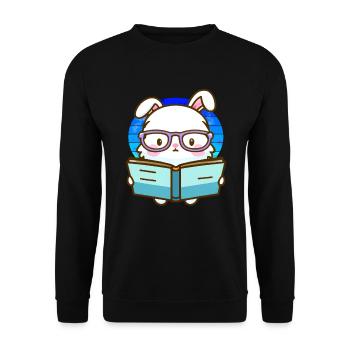 Bücherwurm-Hase - Unisex Pullover - Schwarz - Vorne - Alina (178cm) & Michal (187cm)