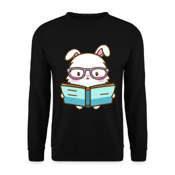 Bücherwurm-Hase - Unisex Pullover - Schwarz - Vorne - Alina (178cm) & Michal (187cm)