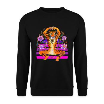 Yoga Tiger liebt Blumen - Unisex Pullover - Schwarz - Vorne - Alina (178cm) & Michal (187cm)