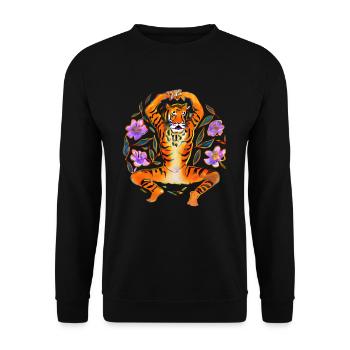Yoga Tiger liebt Blumen - Unisex Pullover - Schwarz - Vorne - Alina (178cm) & Michal (187cm)