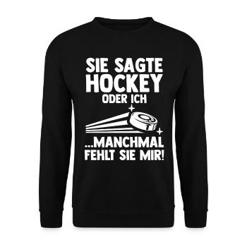 Eishockey Hockeyspieler Hockey - Unisex Pullover - Schwarz - Vorne - Alina (178cm) & Michal (187cm)