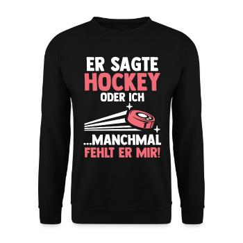 Eishockey Hockeyspieler Hockey - Unisex Pullover - Schwarz - Vorne - Alina (178cm) & Michal (187cm)