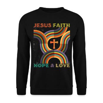 Jésus-Christ dit le style flower power des années 70 - Sweat-shirt Unisexe - noir - Devant - Alina (178cm) & Michal (187cm)