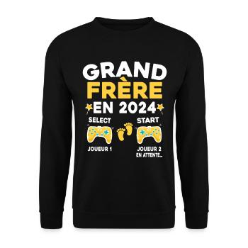 Futur Grand Frère Cadeau Annonce Grossesse 2024 - Sweat-shirt Unisexe - noir - Devant - Alina (178cm) & Michal (187cm)