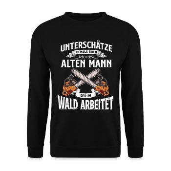 Holz Geschenke Chainsaw Kettensäge Waldarbeiter - Unisex Pullover - Schwarz - Vorne - Alina (178cm) & Michal (187cm)