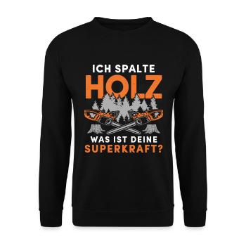 Holz Geschenke Chainsaw Kettensäge Waldarbeiter - Unisex Pullover - Schwarz - Vorne - Alina (178cm) & Michal (187cm)
