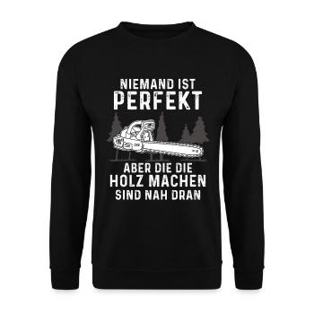 Holz Geschenke Chainsaw Kettensäge Waldarbeiter - Unisex Pullover - Schwarz - Vorne - Alina (178cm) & Michal (187cm)