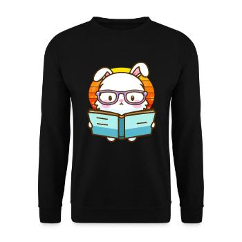 Bücherwurm-Hase - Unisex Pullover - Schwarz - Vorne - Alina (178cm) & Michal (187cm)