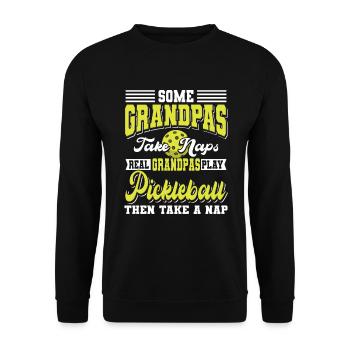 Les grands-pères font des siestes Les vrais grands-pères jouent au pickleball - Sweat-shirt Unisexe - noir - Devant - Alina (178cm) & Michal (187cm)