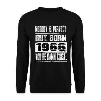 No one is perfect but born 1966 birthday - Unisex Sweatshirt - black - Front - Alina (178cm) & Michal (187cm)