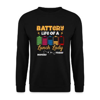 Durée de vie de la batterie d’une cafétéria Lunch Lady - Sweat-shirt Unisexe - noir - Devant - Alina (178cm) & Michal (187cm)