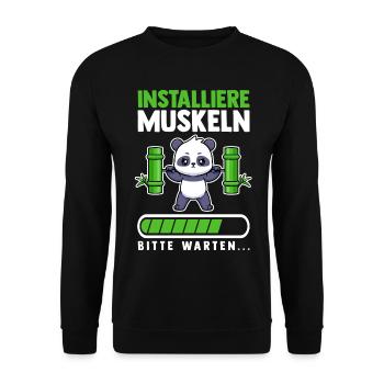 Muskeln Sport Fitness Gewichtheben Panda - Unisex Pullover - Schwarz - Vorne - Alina (178cm) & Michal (187cm)