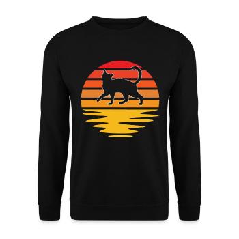 Katze Retro - Unisex Pullover - Schwarz - Vorne - Alina (178cm) & Michal (187cm)