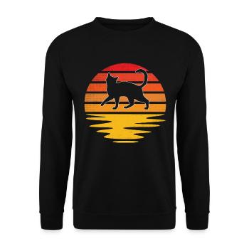 Katze Retro - Unisex Pullover - Schwarz - Vorne - Alina (178cm) & Michal (187cm)