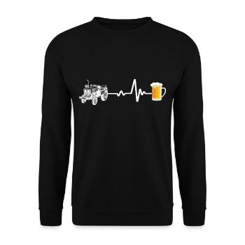 Tractor and Beer Heartbeat Line - Unisex Sweatshirt - black - Front - Alina (178cm) & Michal (187cm)