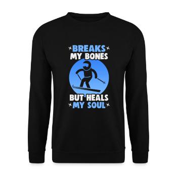 Skifahrer Breaks my bones but heals my soul Ski - Unisex Pullover - Schwarz - Vorne - Alina (178cm) & Michal (187cm)