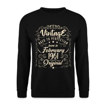 Vintage Born in February 1961 Anniversary February - Unisex Sweatshirt - black - Front - Alina (178cm) & Michal (187cm)