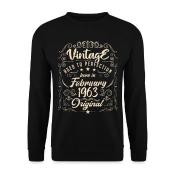 Vintage Né(e) en Février 1963 anniversaire février - Sweat-shirt Unisexe - noir - Devant - Alina (178cm) & Michal (187cm)