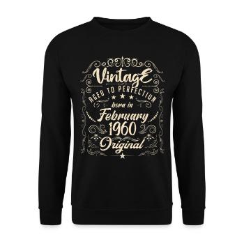 Vintage Né(e) en Février 1960 anniversaire février - Sweat-shirt Unisexe - noir - Devant - Alina (178cm) & Michal (187cm)