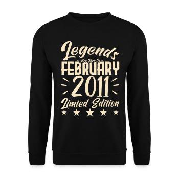 Naissance En Février 2011. Cadeau d'anniversaire. - Sweat-shirt Unisexe - noir - Devant - Alina (178cm) & Michal (187cm)