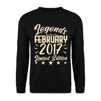 Naissance En Février 2017. Cadeau d'anniversaire. - Sweat-shirt Unisexe - noir - Devant - Alina (178cm) & Michal (187cm)