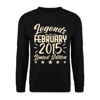 Naissance En Février 2015. Cadeau d'anniversaire. - Sweat-shirt Unisexe - noir - Devant - Alina (178cm) & Michal (187cm)