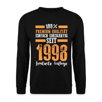 Jahrgang 1998 25 Jahre Geburtstag - Unisex Pullover - Schwarz - Vorne - Alina (178cm) & Michal (187cm)