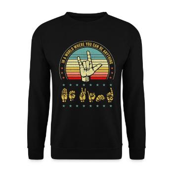 Amerikanische Gebärdensprache ASL Be Kind - Unisex Pullover - Schwarz - Vorne - Alina (178cm) & Michal (187cm)