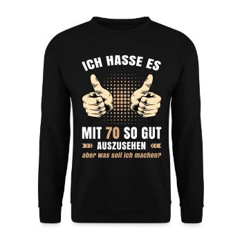 70. Geburtstag Damen Herren T-Shirt 70 Jahre alt - Unisex Pullover - Schwarz - Vorne - Alina (178cm) & Michal (187cm)